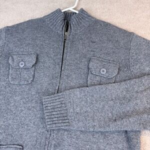 Garret Scott Mens Grey Full Zip Knit Sweater Jacket Pockets Size XL